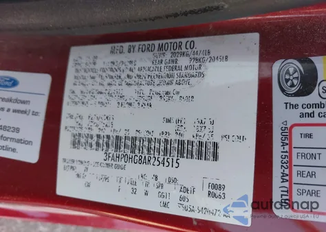 2010 Ford Fusion Se z USA, uszkodzony, nr VIN 3FAHP0HG8AR254515